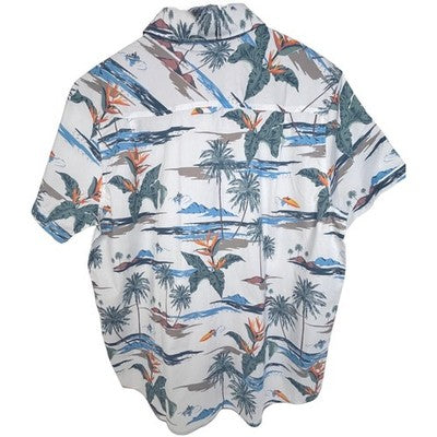 Hurley Hawaiian Shirt Mens Large White Tropical Palm Tree Short Sleeve Button Up - product photo 2