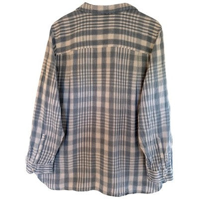 L.L.Bean Plaid Button Up Shirt Womens 2X Blue White Long Sleeve - product photo 2