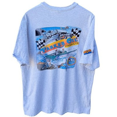 Parker Oil T Shirt Mens XL Gray Graphic Racing USA Flag - product photo 2