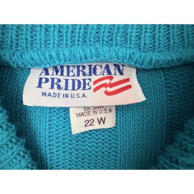 American Pride Mock Neck Sweater Womens 22W Blue USA Made Knit Pullover - product photo 3