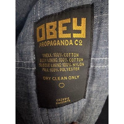 Obey Hooded Field Jacket Mens Medium Black Sherpa Lined Military Utility Coat - product photo 5