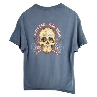 Aqua East Surf Shop Mens Large Blue Graphic T Shirt Skull Florida Beach Cotton - product photo 2