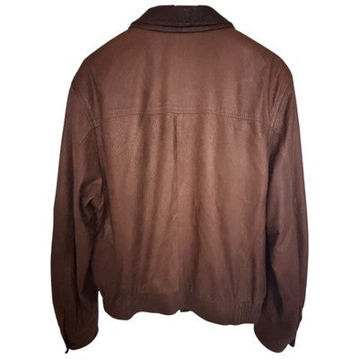 Johnston & Murphy Leather Jacket Mens 40 Brown Full Zip Snap Front Casual Coat - product photo 2