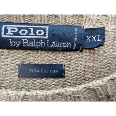 Polo Ralph Lauren Sweater Mens XXL Beige Knit Crewneck Cotton Pony Logo - product photo 3