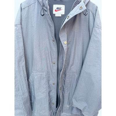 Nike Mens Vintage Hooded Jacket Gray Snap Front Swoosh Windbreaker Large - product photo 5