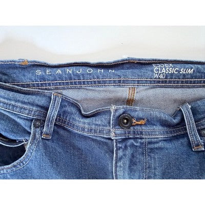 Sean John Essex Classic Slim Jeans Mens 40 Blue Distressed Denim Designer Pants - product photo 3