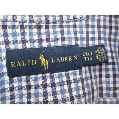 Ralph Lauren Button Up Shirt Mens XXL Blue White Check Pony Logo Long Sleeve - product photo 3