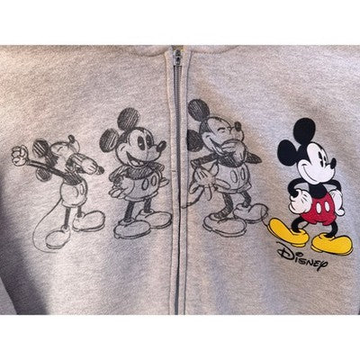 Disney Mickey Mouse Zip Hoodie Womens XL Gray Graphic Full Zip Sweatshirt - product photo 3