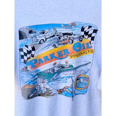 Parker Oil T Shirt Mens XL Gray Graphic Racing USA Flag - product photo 5