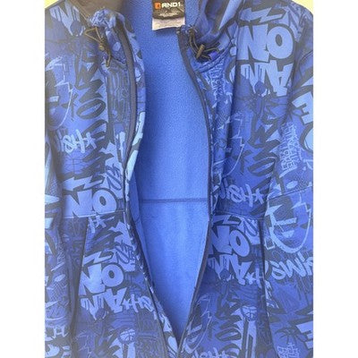 AND1 Zip Up Hoodie Jacket Mens Medium Blue Black Graphic Print Streetwear - product photo 4