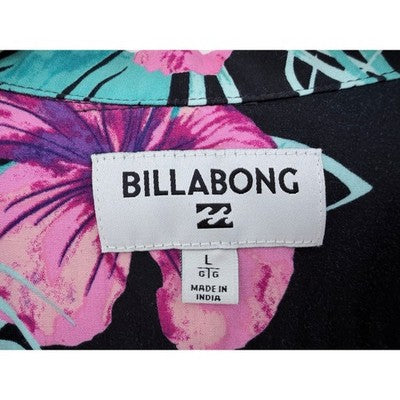 Billabong Hawaiian Shirt Mens Large Black Floral Tropical Button Up - product photo 3