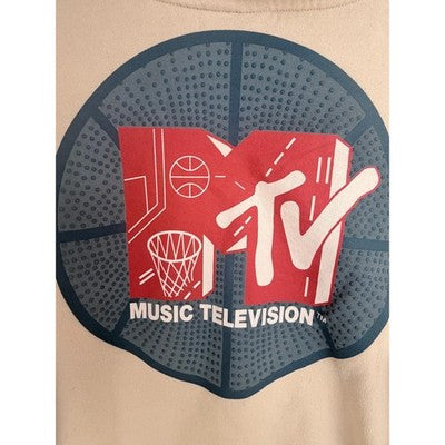 MTV MTV MTV Music Television Hoodie Mens Medium Cream Graphic Pullover Sweatshirt - product photo 5