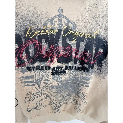 Rockstar Original Hoodie Mens XL Beige Graphic Streetwear Pullover Crown Logo - product photo 5
