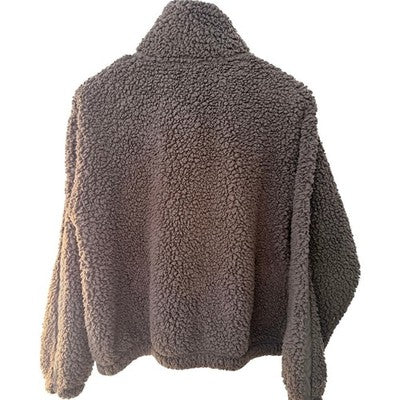 Athleta Sherpa Fleece Pullover Womens Medium Brown Quarter Zip Cozy Jacket - product photo 2