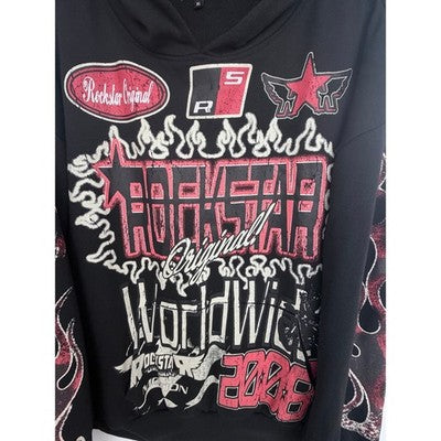 Rockstar Original Flame Graphic Hoodie Mens XL Black Red Streetwear Pullover - product photo 4