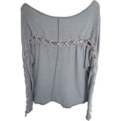 Free People Lace Up Short Sleeve Sweatshirt Gray Womens 3X (estimated) - product photo 2