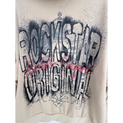 Rockstar Original Hoodie Mens XL Beige Graphic Streetwear Pullover Crown Logo - product photo 4