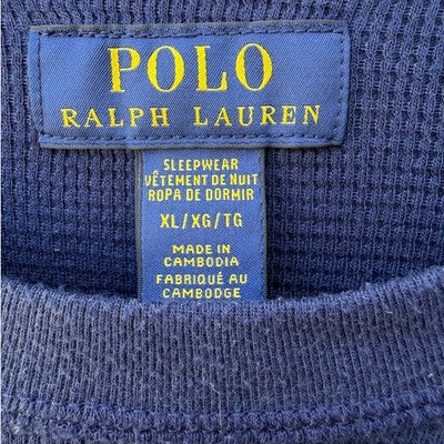 Polo Ralph Lauren Waffle Knit Shirt Mens XL Blue Long Sleeve Sleepwear Top - product photo 3