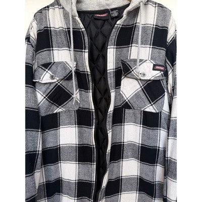 Dickies Hooded Flannel Jacket Mens XL Black White Plaid Workwear - product photo 5