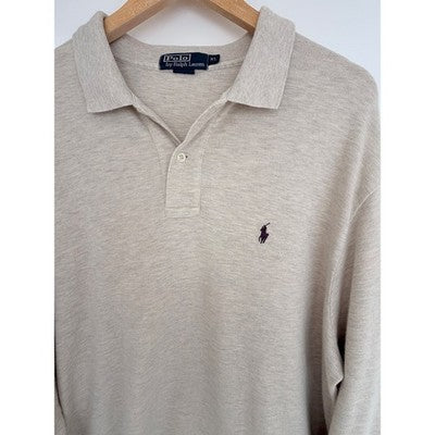 Polo Ralph Lauren Long Sleeve Polo Shirt Mens XL Beige Pony Logo Classic Fit - product photo 4
