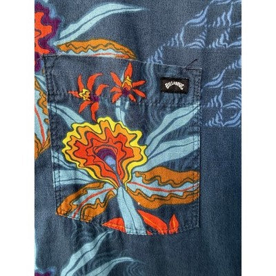 Billabong Hawaiian Shirt Mens Large Blue Floral Short Sleeve Surf Casual - product photo 4