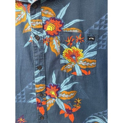 Billabong Hawaiian Shirt Mens Large Blue Floral Short Sleeve Surf Casual - product photo 5