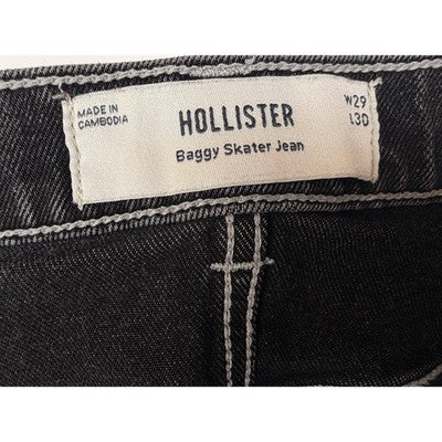 Hollister Baggy Skater Jeans Womens 29x30 Black Wash Cobra Pocket Denim - product photo 4