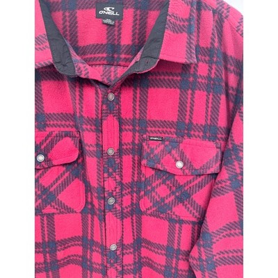 O'Neill Fleece Jacket Mens XXL Red Black Plaid Snap Front Sherpa Shirt Jacket - product photo 4