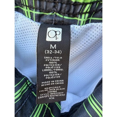 Op Plaid Board Shorts Mens Medium 32-34 Black Green Surf Swim Trunks - product photo 3