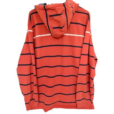 LL Bean Hoodie Mens XL Orange Striped Pullover Rugby Hooded Long Sleeve Casual - product photo 2