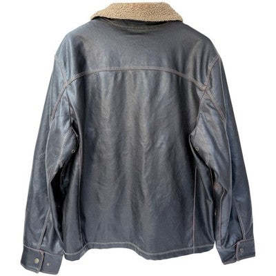 Columbia Leather Jacket Mens Large Brown Sherpa Lined Full Zip Coat - product photo 2