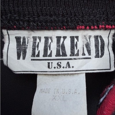 Vintage Chicago Script Jacket Mens XL Weekend USA Satin Bomber Black Red - product photo 3