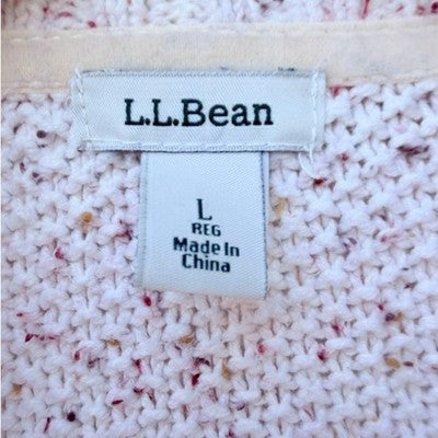 LL Bean Shawl Collar Cardigan Womens Large Cream Chunky Knit Cozy Sweater - product photo 3