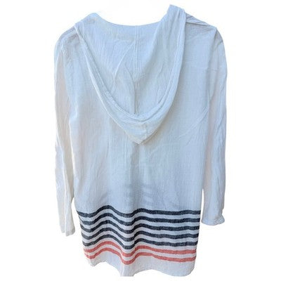 Billabong Hooded Lace Up Top Womens Large White Striped Lightweight Hoodie - product photo 2