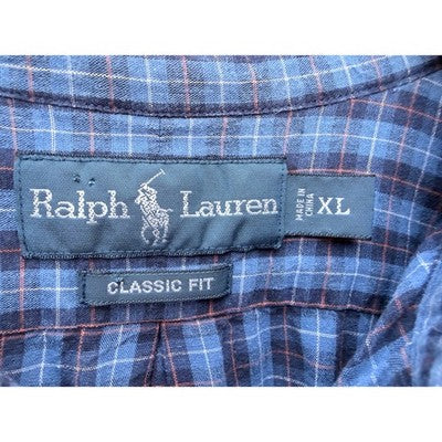 Ralph Lauren Mens Button Down Shirt Blue Plaid Classic Fit XL - product photo 3