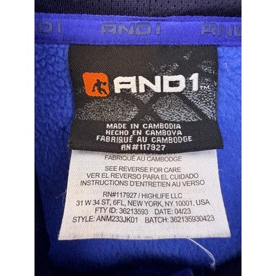 AND1 Zip Up Hoodie Jacket Mens Medium Blue Black Graphic Print Streetwear - product photo 3