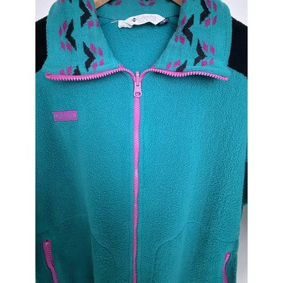 Vintage Columbia Radial Sleeve Fleece Jacket Womens Large Teal Purple Made USA - product photo 4