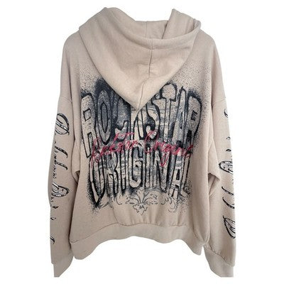 Rockstar Original Hoodie Mens XL Beige Graphic Streetwear Pullover Crown Logo - product photo 2