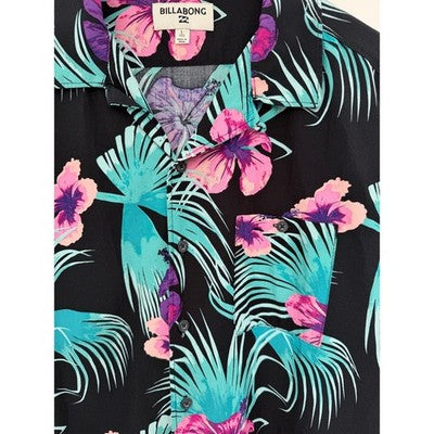 Billabong Hawaiian Shirt Mens Large Black Floral Tropical Button Up - product photo 4