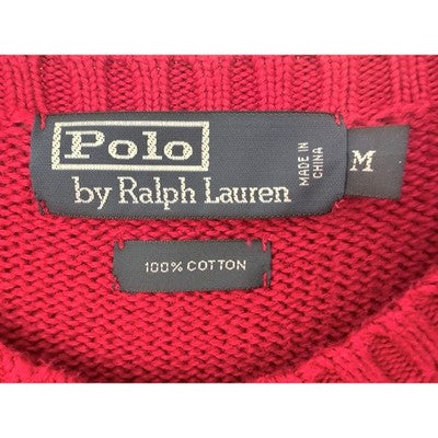 Polo Ralph Lauren Knit Sweater Mens Medium Red Cotton Crewneck Pullover - product photo 3
