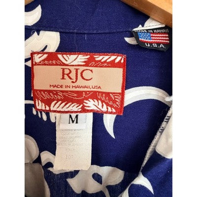 RJC Made in Hawaii Mens M Navy Floral Hawaiian Aloha Shirt - product photo 3