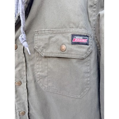 Dickies Mens Hooded Work Jacket Green Insulated Button Front - product photo 5