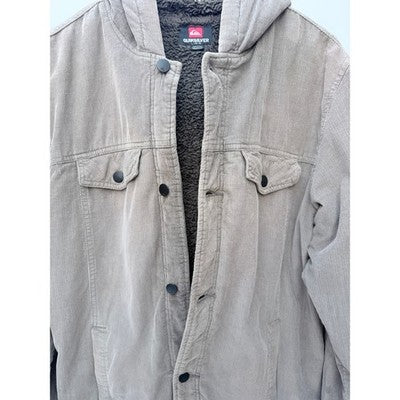 Quiksilver Mens Corduroy Jacket Tan Sherpa Lined Hooded Large - product photo 5