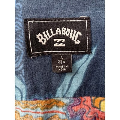 Billabong Hawaiian Shirt Mens Large Blue Floral Short Sleeve Surf Casual - product photo 3