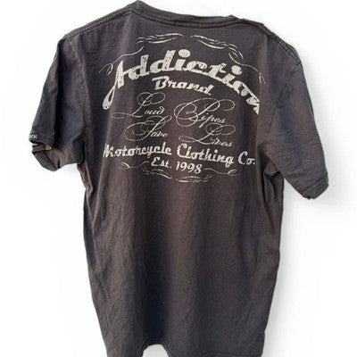 Addiction Brand Motorcycle Graphic T Shirt Mens Large Black Biker Double Sided - product photo 2
