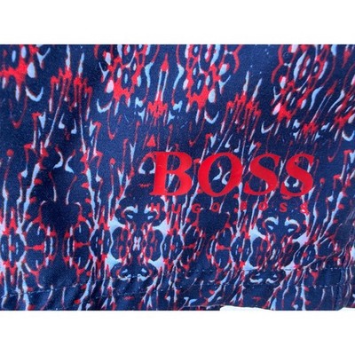 HUGO BOSS Blue Swimwear Hugo Boss Navy Red Patterned Swim Trunks Medium - product photo 3