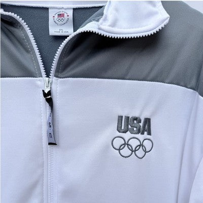 USA Olympic Team Jacket Mens 2XL White Gray Full Zip Made In USA Track Jacket - product photo 4
