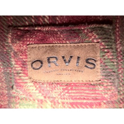 Orvis Plaid Heavyweight Flannel Shirt Mens Large Burgundy Brown Button Up - product photo 4