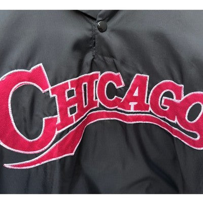 Vintage Chicago Script Jacket Mens XL Weekend USA Satin Bomber Black Red - product photo 5