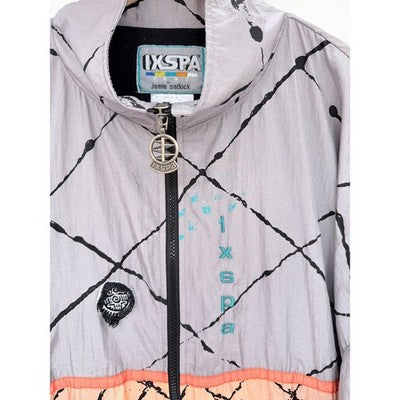 Ixspa Vintage Windbreaker Jacket Mens Large Gray Abstract Full Zip Retro 90s - product photo 4